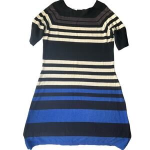 Allison Brittney Women Short Sleeve Knit Dress size XL, Black Blue White Stripes